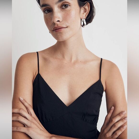 Madewell NWT Layton Mini Slip Dress Size 6 in True Black - Picture 5 of 7
